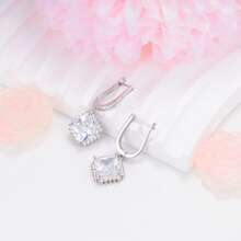 925纯银立方氧化锆方形吊坠耳环，优雅日常佩戴，生日礼物 - 銀色 - 查看 3