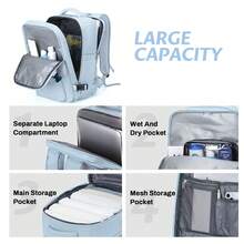 17-Inch Laptop Business Work Waterproof Backpack, Large Travel Backpack For Both Men And Women, Handbag, With Laptop Compartment, Suitable For Carry-On Luggage, Carry-On Luggage Box, Super Large Travel Backpack, Suitable For Business Trips, Travel Bag, Suitable For School, Suitable For Both Men And Women. - 淺藍色 - 查看 6