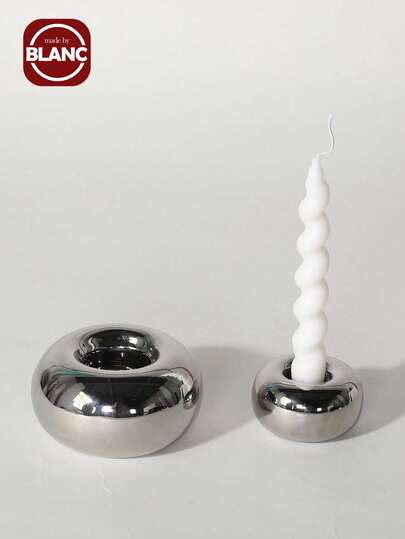 Luxury Silver Ceramic Candle Holder, Ins Style Candlelight Dinner Prop Candle Stand Home Tabletop Decor Gifts Birthday Graduation