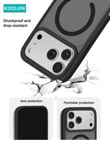 Koolife 1件装苹果17Pro亲肤二合一磁吸手机壳，PC+TPU材质，1.5mm磨砂背板，兼容苹果17ProMax/17/17Pro/17Air/14/14Pro/14ProMax/15/15Pro/15ProMax/16/16Pro/16ProMax/16e - 黑色+蝴蝶配件 - 查看 6