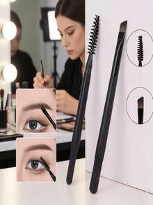2pcs Double-Headed Spiral Tower Eyelash Extension Brush Angled Soft Bristle Eyebrow Brush For Gentle Eyeliner & Lash Removal Tool 2-In-1 Eyelash And Eyebrow Grooming Brush With Scoop Scraper - Multicolor - View 5