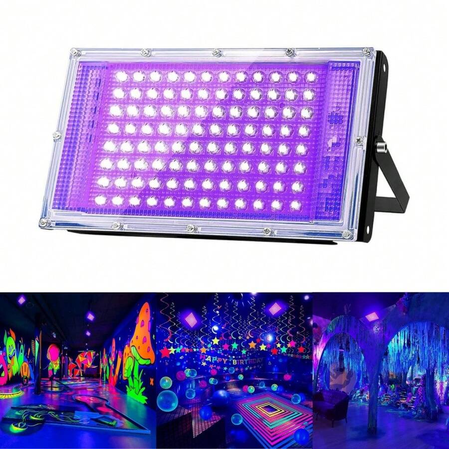 144 LEDs UV Black Light For Glowing Parties, LED Ultraviolet Fluorescent Light, IP66 Waterproof, Ultra-Thin Outdoor Floodlight With USB Plug, Switch Control And 59-Inch Cable, Metal Surface, Ideal For Outdoor Use, Black Light Parties, Stage Lighting, Halloween, Christmas, Body Painting, Fluorescent Posters, Neon Lights - ánh sáng tím - Xem 1