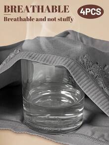 MEIYATING 4条装高腰塑形女士内裤，蕾丝边柔软透气纯棉三角裤 - 彩色 - 查看 7