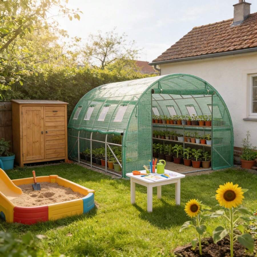 LILIIN Szklarnia foliowa 3 x 2/4/6/8 x 2 m, pomidorownia z ocynkowaną ramą stalową, szklarnia foliowa z oknami i drzwiami zamykanymi na zamek, szklarnia ogrodowa do warzyw i roślin, zielona - 3x4m - Zobacz 1