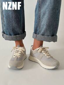 NZNF Giày thể thao phong cách Đức cổ điển năm 2026, giày đế dày, kiểu dáng chunky, buộc dây phối nhiều mảng màu, thích hợp cho trang phục thường ngày mùa xuân và mùa thu. - Xám - Xem 6