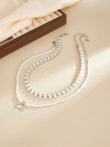 2件套海洋度假风仿珍珠串珠鱼尾吊坠项链，优雅奢华，适合婚礼、派对、海滩、休闲、街头风格，女士及情侣适用，节日、生日皆宜，百搭礼物 - 混色 - 查看 6