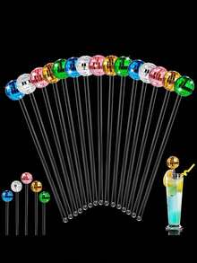 5件套 70年代派对酒吧咖啡厅塑料圆顶镜面鸡尾酒搅拌棒 - 彩色 - 查看 3