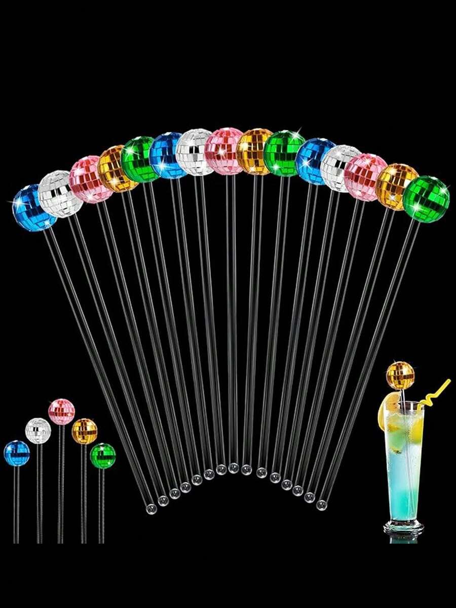 5pcs/Set 70s Party Bar Cafe Plastic Dome Mirror Cocktail Stirrers - Multicolor - View 1