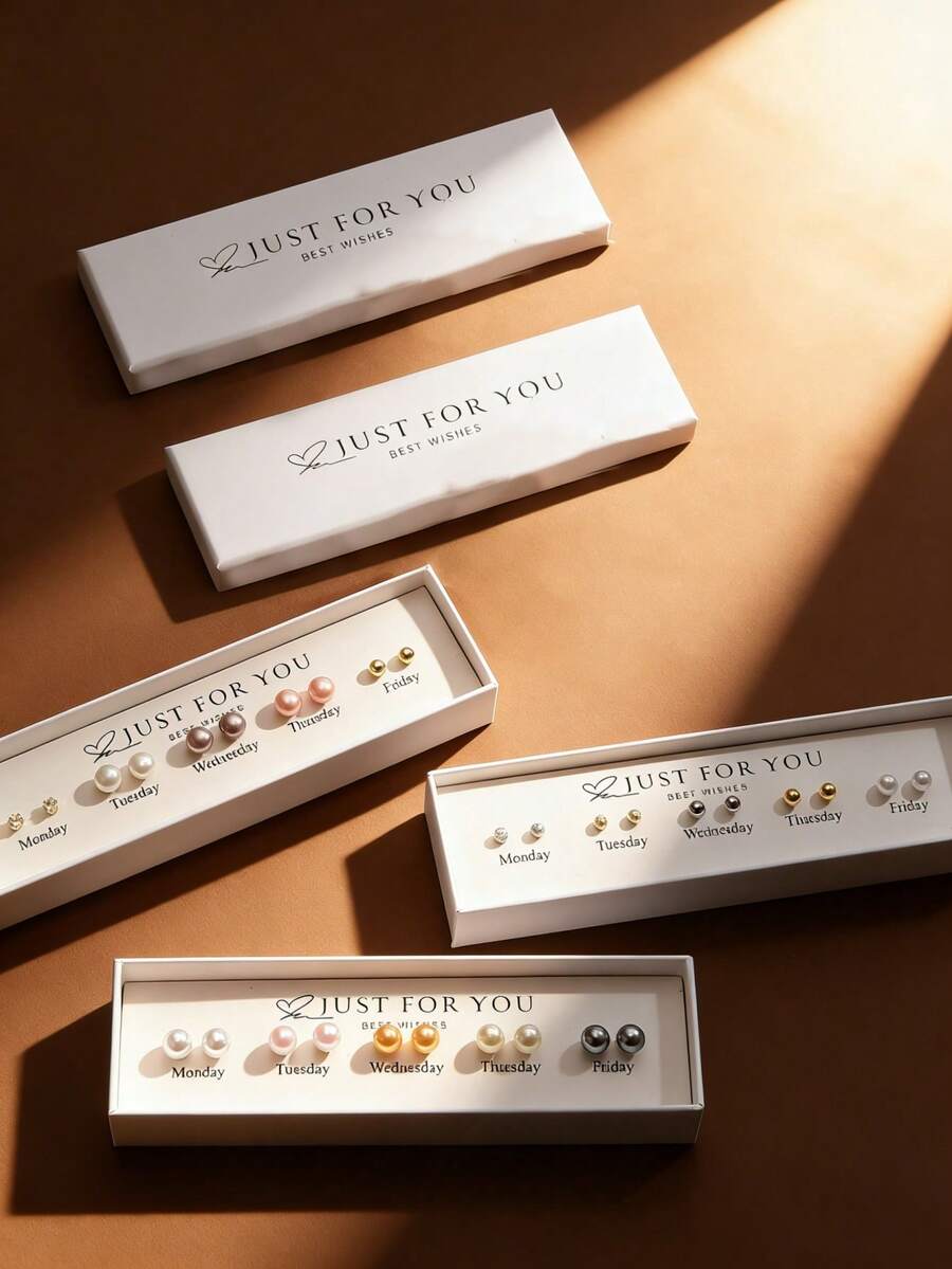 10pcs/Box Elegant Pearl Stud Earrings Set, Versatile Casual Pearl Ball Earrings, Suitable As Gifts For Friends - Multicolor - View 1