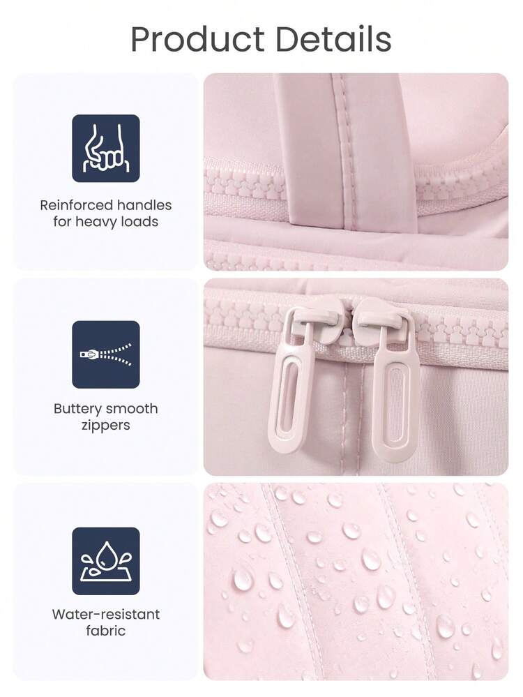 Wide Opening Large Capacity Fluffy Makeup Bag Multi-Pocket Cosmetic Bag, Large Capacity Multi-Functional Portable Travel Business Toiletry Bag, Solid Color Toiletry Storage Bag, Travel-Friendly Toiletries Organizer Holds Lipsticks, Cosmetics And Makeup Brushes - Multicolor - View 8