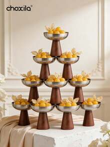 choxila 1/3pcs Wooden Bottom Stainless Steel Tray, Fruit Tray, Dessert Cup, Plate, Bowl, Ice Cream Bowl, Yogurt Cup, Suitable For Home, Party, Hosting Guests, Ramadan, Eid Al-Adha - Cup - View 6