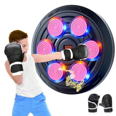 Children's Electronic Boxing Target With Music, Wide Target Surface Punching Pad With Gloves Intelligent Counting Boxing Trainer Toy For Kids Indoor Play, Perfect Holiday/Birthday/Christmas/Party/New Year/Halloween/Easter Gift For Boys & Girls