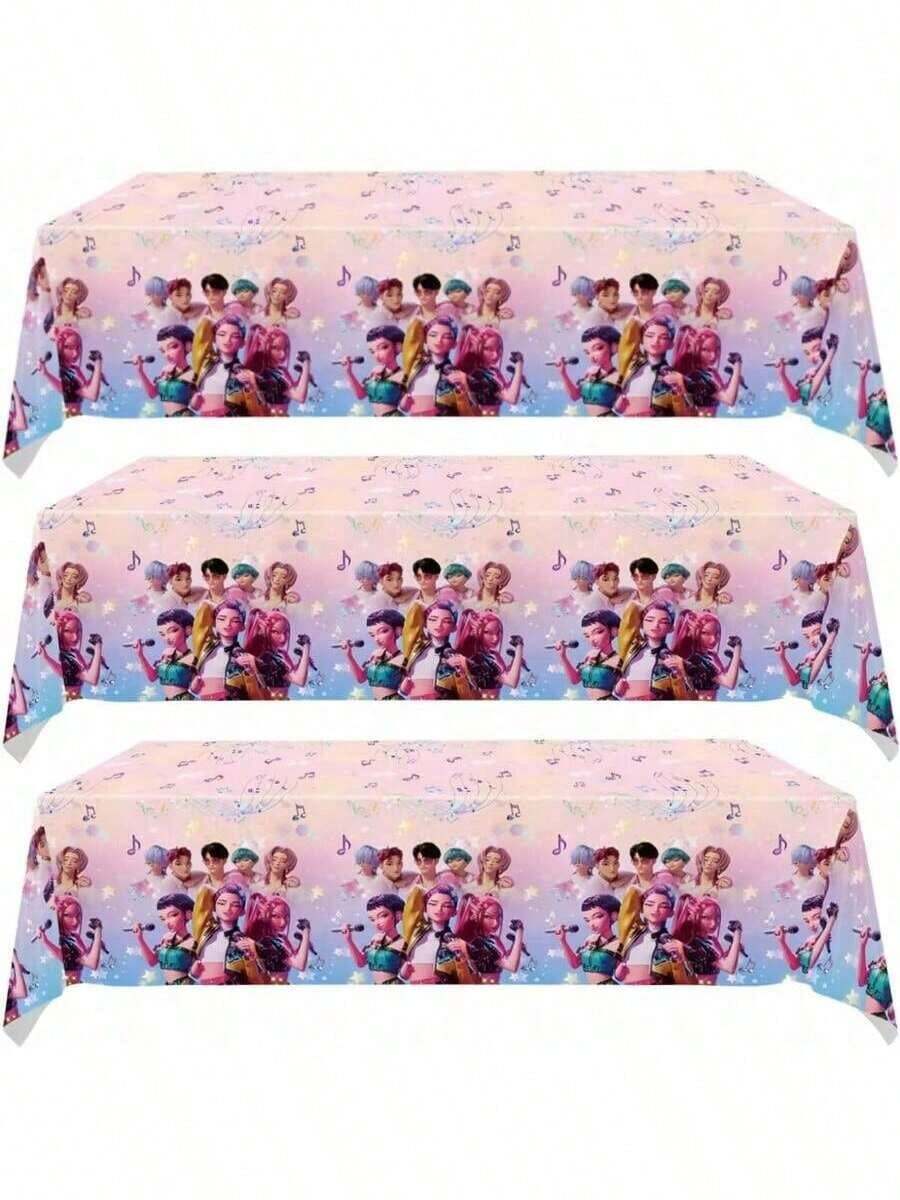 1件装韩流女团主题派对桌布，生日派对装饰，一次性PE桌布，适合韩流粉丝派对装饰 - 彩色 - 查看 1