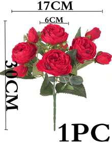 1 束/3 束人造牡丹和混合花，婚礼装饰新娘花束，教室装饰，家庭客厅卧室花瓶花卉，户外派对生日装饰，情人节，礼物 - 紅色 - 查看 6