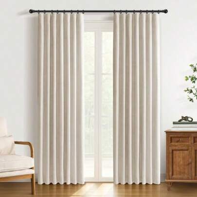 100% Blackout Curtains For Bedroom 2 Panel Set Thermal Insulated Faux Linen Curtains With Clip Rings And Rod Pocket W50 X L84 Inch Cream