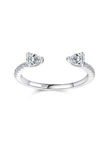 1枚925纯银水滴形闪亮锆石可调节叠戴戒指，适合女性女孩生日派对珠宝礼物 - 銀色 - 查看 1