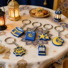 6pcs/Set Eid Mubarak Keychain Set, Islamic Crescent Moon Pendant Keychains, Eid Celebration Collectible Surprise, Holiday Souvenir (Random Styles) - Multicolor - View 1