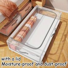 2/1pc Transparent Wheeled Bed Bottom Storage Box, Multifunctional Room Storage Box, Foldable Clothing Storage Box, Large Capacity Waterproof Storage Box, Bottom Wheel Movable, Saving Room And Wardrobe Space, Clothing Storage Box - White - View 5