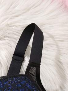 MIMILEMON 女士蕾丝钢圈聚拢文胸 - 撞色网纱设计，防下垂支撑，全天舒适 - 寶藍色 - 查看 8