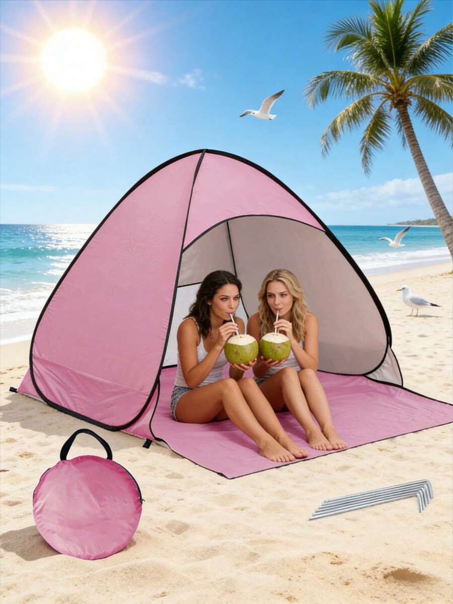 The Fully Automatic Beach Tent Is Easy To Carry, Durable, And Foldable. It Protects You From Sunlight And Provides UV Protection. The Back Panel Adopts Mesh Curtains, Which Can Be Opened In Summer To Increase Coolness. Suitable For Outdoor Beaches, Courtyard Lawns, Camping And Rest, It Is An Excellent Gift For Valentine's Day And Summer. - 彩色 - 查看 1