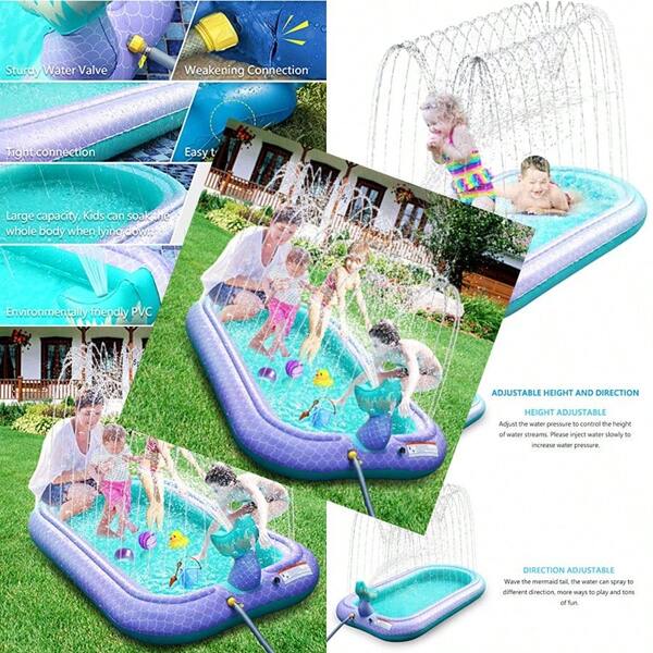 Ancesfun 68" Sprinkler And Splash Pad For Large Outdoor Mermaid Sprinklers Play Mat Summer Water Play Toys Inflatable Sprinkler Pad Fun Play Pool For Toddlers Babies Over 3 Years Boys Girls
