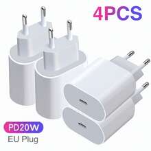 Cargador de pared multifunción de carga rápida tipo C E F de 220-240V, 4 piezas/3 piezas/2 piezas/1 pieza, estándar europeo de 20W, compatible con 17/16/15/14 Pro Max/14 Pro/14 Plus/14/13/12/11, carga rápida de 20W PD, uso universal para el hogar, la oficina y como regalo del Día de San Valentín - Ver 2