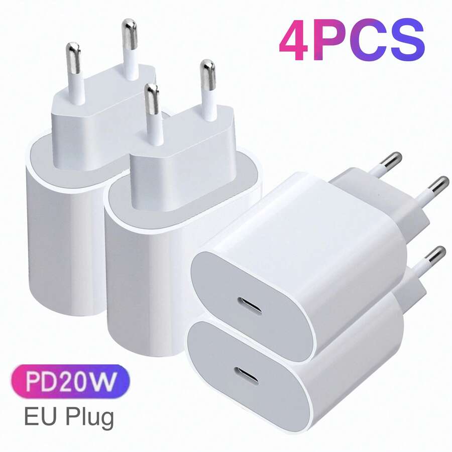 Cargador de pared multifunción de carga rápida tipo C E F de 220-240V, 4 piezas/3 piezas/2 piezas/1 pieza, estándar europeo de 20W, compatible con 17/16/15/14 Pro Max/14 Pro/14 Plus/14/13/12/11, carga rápida de 20W PD, uso universal para el hogar, la oficina y como regalo del Día de San Valentín