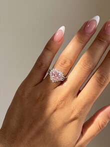 Stylever 1枚925纯银复古粉钻心形戒指，闪耀迷人，适合约会和派对，是送给她的理想礼物（MadeOne品牌） - 銀色 - 查看 3