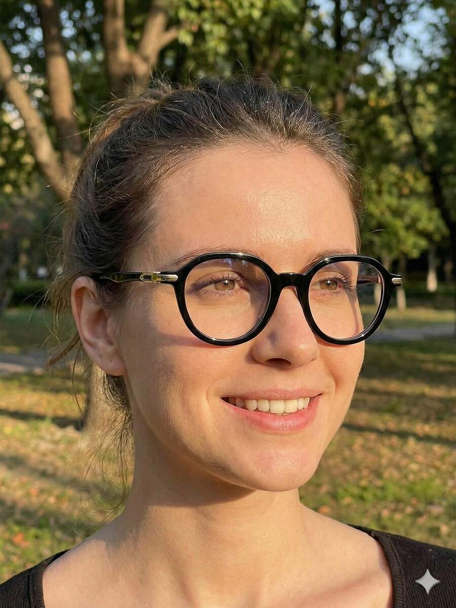 Retro Round Eyeglass Frame In Acetate And Metal - Unisex Geek Chic Style - 咖啡棕 - 查看 1