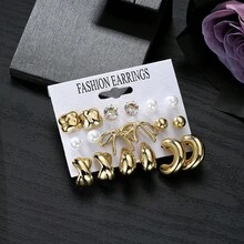 VKME 18PCS Metal Material Asymmetrical Bow Zirconia Fresh Lovely Earrings Ladies Casual Wear - Yellow Gold - View 6