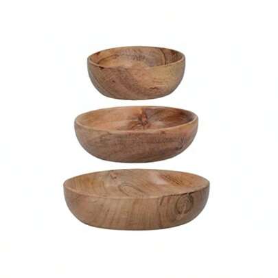 Artesà Wooden Salad Serving Bowls Food Serving Dishes Acacia Wood Appetiser Plates 12.4cm 5'' 10.2cm (4'') And 8cm (3'') Set Of 3 Brown