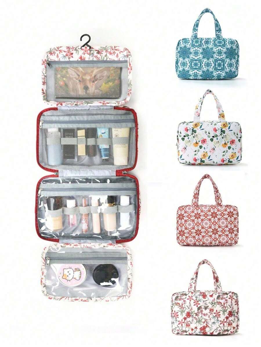 1件复古花纹挂钩手提可折叠大容量化妆包洗漱收纳袋防水化妆包便携式化妆包四层洗漱包旅行必备邮轮必备宿舍必备洗漱包旅行洗漱包洗脸袋淋浴袋女士防水收纳袋女士旅行必备邮轮必备度假必备旅行用品 - 彩色 - 查看 1