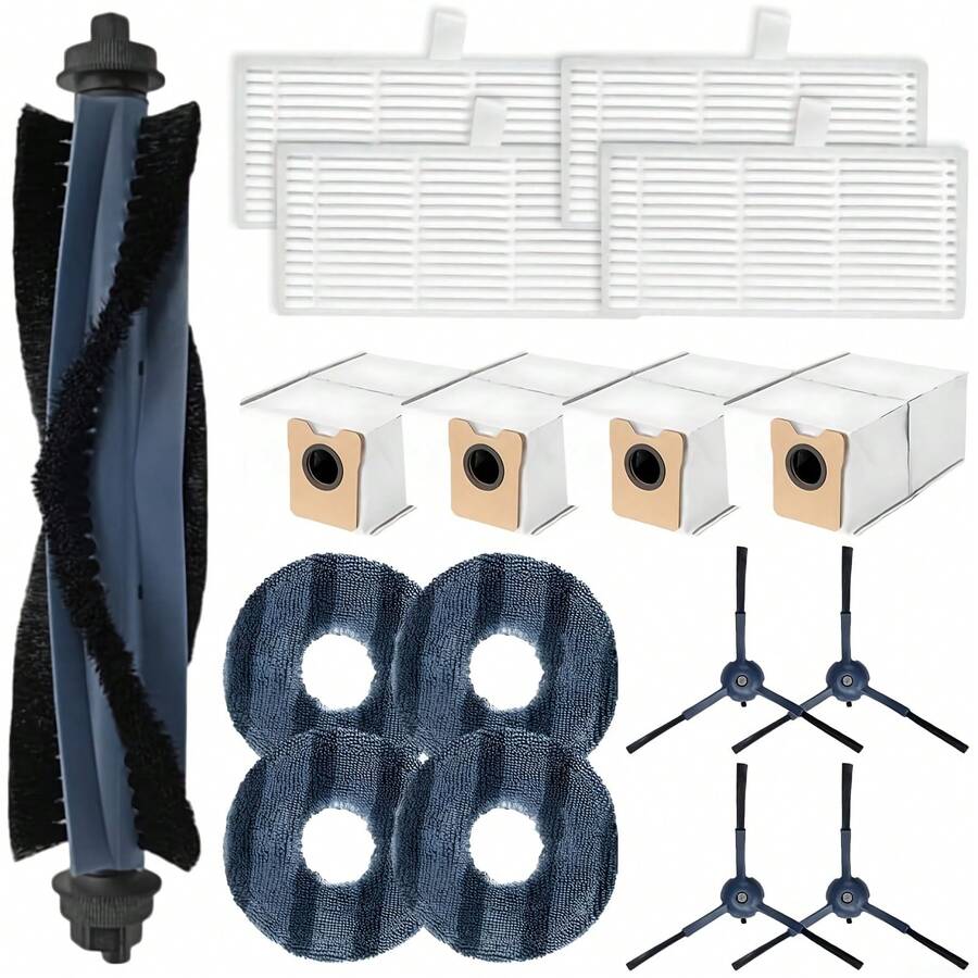 17pcs Accessories For Eufy Omni C20 Robot Vacuum, Including 1 Main Brush, 4 Side Brushes, 4 Filters, 4 Mops, 4 Dust Bags