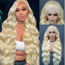 13x6/13x4 高清蕾丝前假发，真人发混纺，自然波浪卷，8-34英寸 - 200%密度，预先拔毛和修剪，无胶短波波头假发，佩戴方便，自然发色，无需胶水，即刻佩戴 - 613 - 查看 9