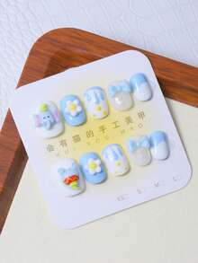 10pcs/Set Pressed On Nails With Hand Painted Dumbo Design, Super Cute Cartoon Style! Perfect For Girls And Ladies To Rock - Multicolor - View 2