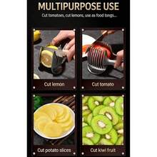 1pc Stainless Steel Tomato Lemon Slicer Stand, Round Fruit Onion Julienne Cutter Guide Clip With Handle, Kitchen Potato Lime Vegetable Slicer Rack - Multicolor - View 7