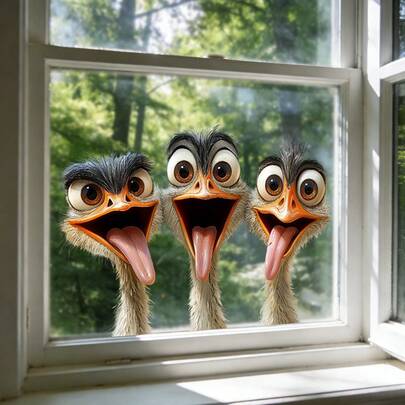 1/2 piezas Esta divertida calcomanía de avestruz para ventana usa PVC reutilizable con adsorción electrostática. Adecuado para ventanas de jardín, baños y decoración de balcones, ayuda a prevenir los golpes de aves.