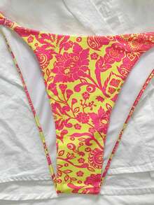Summer Beach Vacation Printed Underwire Tie-Strap Two Pieces Bikini Swimsuit - Multicolor - View 6