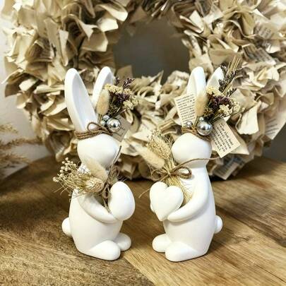 2pcs Easter Couple Bunnies Resin Silicone Mold - Easy Release Reusable Multi-Purpose Craft Mold For DIY Candle Making, Epoxy Resin, Clay And Plaster Decor, Perfect For Easter Gifts And Spring Home Decoration