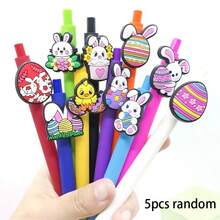 3/5pcs Easter Egg Bunny Neutral Pen Easter Themed Bunny PVC Soft Rubber Patch Neutral Pen Holiday Gift Ballpoint Pen Random Item - Sets - View 10