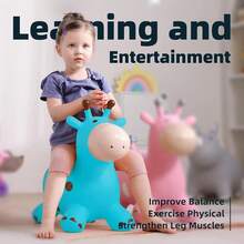TOY Giraffe Bouncy Horse Hopper For Toddlers, Bouncy Animals Jumping Horse, Inflatable Ride On Bouncer Hopping Toys Gifts For Boys Girls 18 Months 2 3 4 5 6 Years Old - 藍色彈跳長頸鹿 - 查看 2