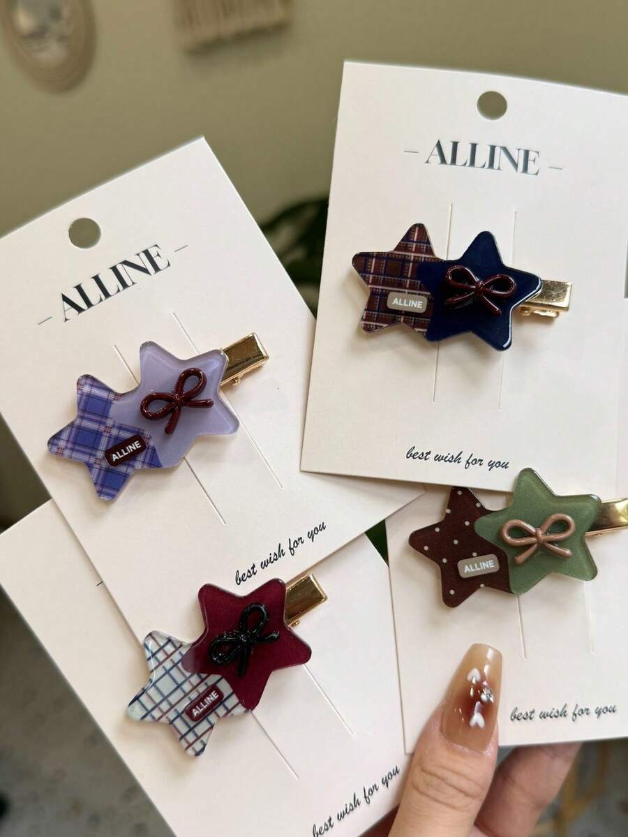 Korean Style Star Bow Polka Dot Duck Clip Cute Sweet Bangs Clip Fresh Hair Clip - Multicolor - View 1
