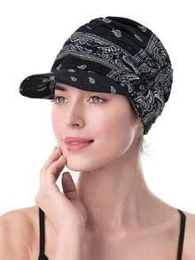 1pc Elegant Retro Printed Newsboy Cap Style Muslim Women Headscarf, Versatile Casual Sun Protection Head Wrap - Color - View 12