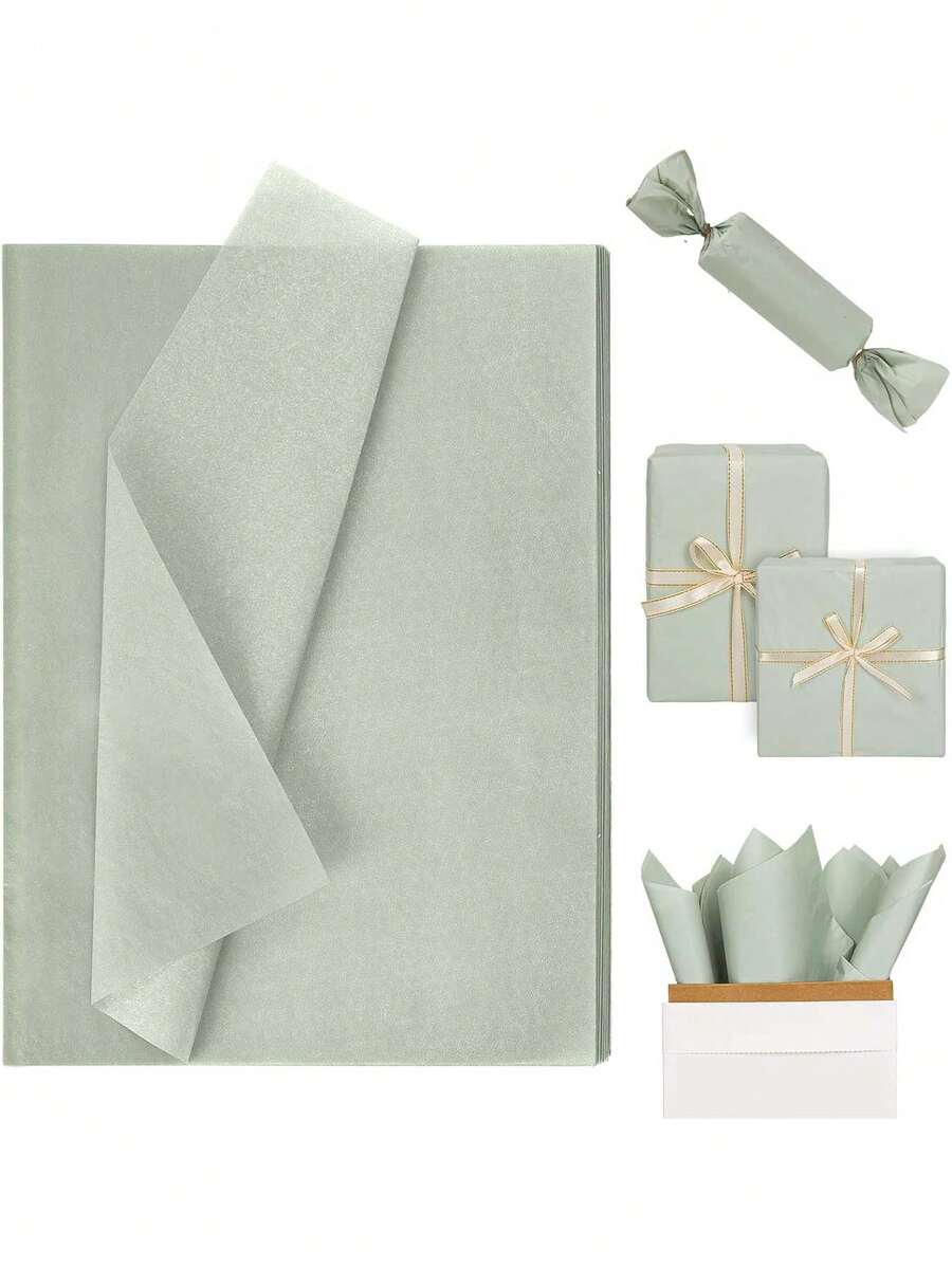 50张 - 20英寸 x 14英寸 绿色礼品包装纸，适用于DIY手工、礼品包装、生日、婚礼、节日装饰，防水哑光纯色礼品包装纸，绿色礼品包装纸