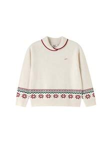Annil Children's Girls' Red Winter Pullover With Festive Patterns From Fel Island, Featuring Warmth, Elasticity And Sheepskin Content. - White Toffee - View 5