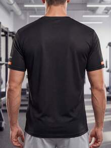 新款男士运动短袖T恤，夏季纯色轻薄健身跑步T恤，透气舒适，适合户外活动、春夏休闲穿着 - 黑色 - 查看 4