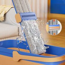 1Set Conjunto Esfregão de Microfibra com Balde Dobrável, Raspador e Desidratação - Azul, Rodízios na Base, Gancho + Sacola de Entrega, Ideal para Limpeza Residencial em Cozinha, Sala e Quarto - A - Visão 9