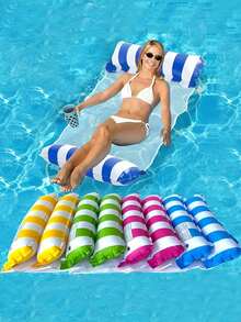 1 pieza Hamaca inflable con red, respaldo plegable de doble uso, balsa flotante, silla de descanso para recreación acuática, cama flotante, sofá inflable, hamaca flotante para piscina, accesorio para adultos para piscina y fiesta en la playa de verano - Estilos aleatorios - Ver 2