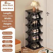 6Tier Narrow Shoe Rack, Small Vertical Shoe Stand, Space Saving DIY Free Standing Shoes Storage Organizer For Entryway, Closet, Hallway, Easy Assembly And Stable In Structure, Corridor Storage Rack, White / Black - 白色 - 查看 3
