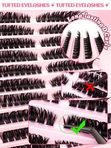 180片装蓬松D型卷翘单簇猫眼假睫毛，左右眼通用，DIY假睫毛簇，浓密自然，持久耐用，超轻盈，超柔软，可重复使用，适合新手在家、日常生活、派对、旅行、音乐节等各种场合使用。假睫毛簇，单根假睫毛，假睫毛 - 黑色 - 查看 4